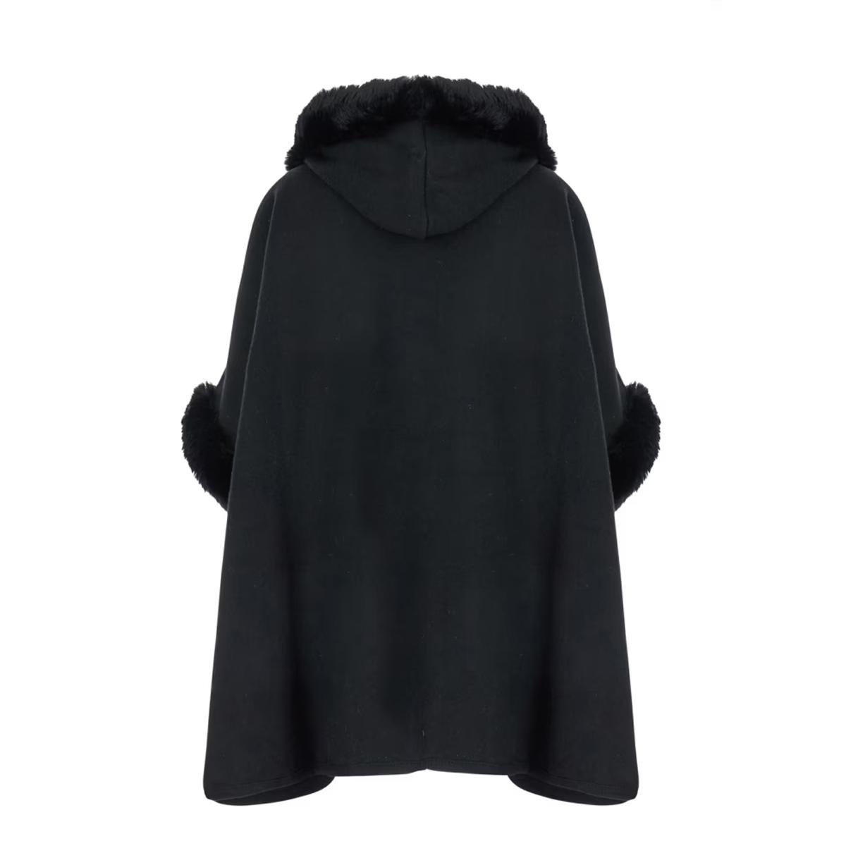 Twin Set Poncho in Panno e Faux Fur Nero - 3