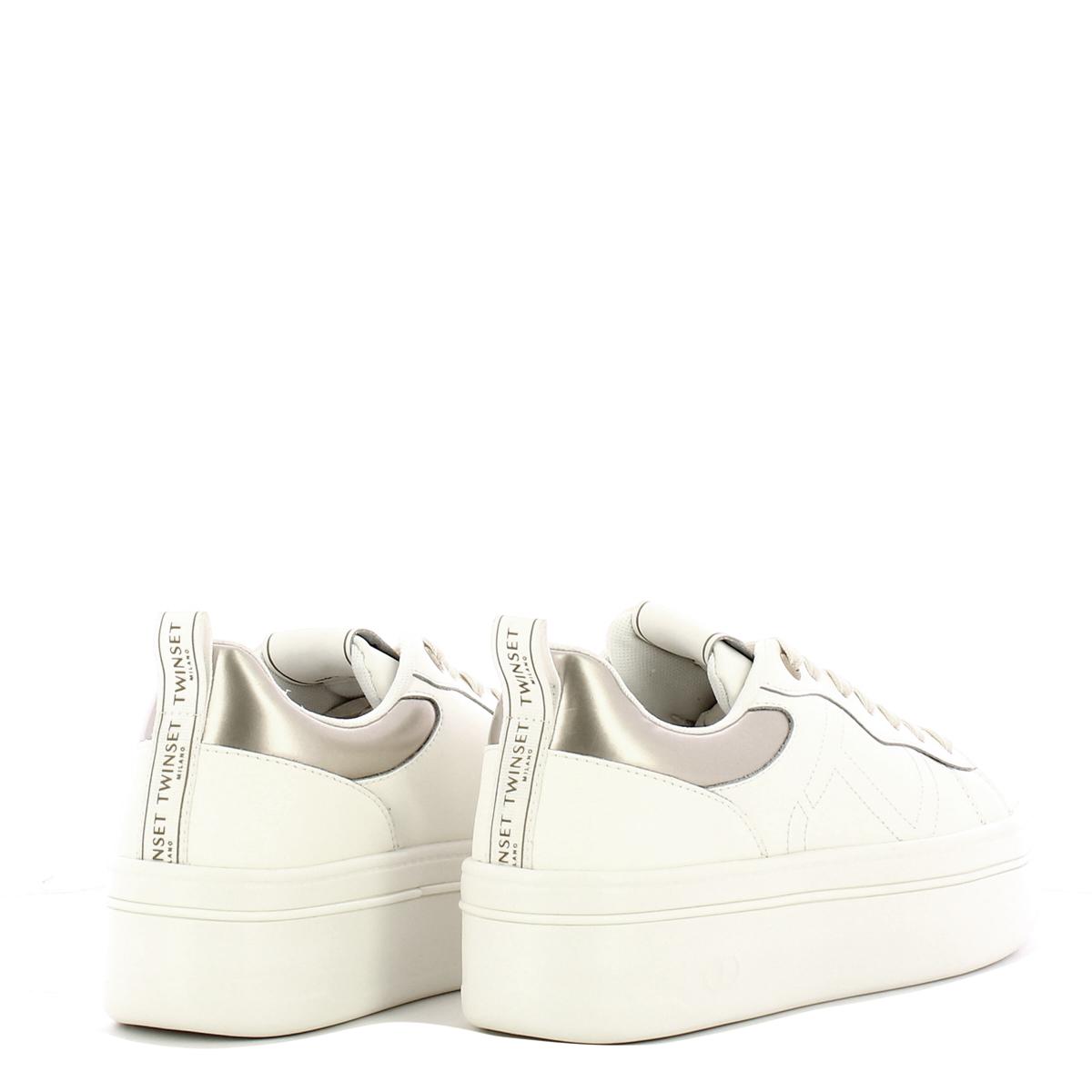 Twinset Sneakers Donna in pelle Bianco Oro - 3