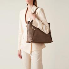 Borbonese Shopping Metropole Large in tela rivestita OP Naturale Nero - 5