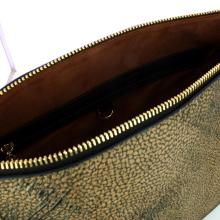 Borbonese Borsa a spalla Oyster Large in tela rivestita OP Naturale Nero - 4