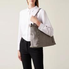 Borbonese Shopping Metropole Large in tela rivestita Clay Grey - 6