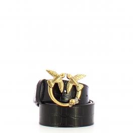 Cintura in pelle stampa Cocco Love Birds Nero Antique Gold - 1