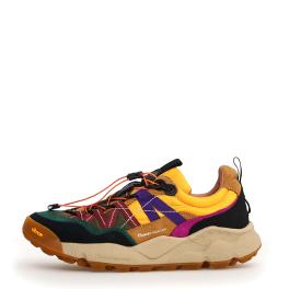 Flower Mountain Sneakers Unisex Iwano 2 Black Cognac Yellow Flower Mountain, sportive scarpe realizzate in tessuto tecnico e suede, suola ultraleggera Vibram dentella - 1