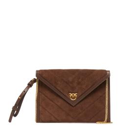 Pinko Pochette Flat Suede Marrone Castano Matt Gold - 1