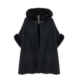 Twin Set Poncho in Panno e Faux Fur Nero - 1